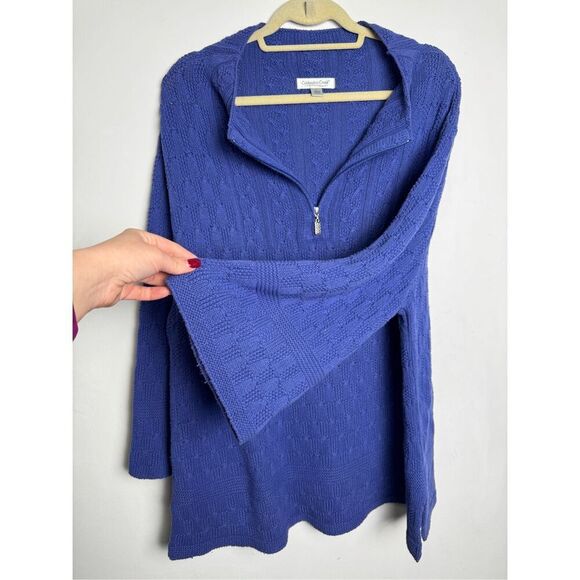 Coldwater Creek Cable Knit Pullover Sweater Zippered Neckline Long Sleeve Blue L - Picture 9 of 15